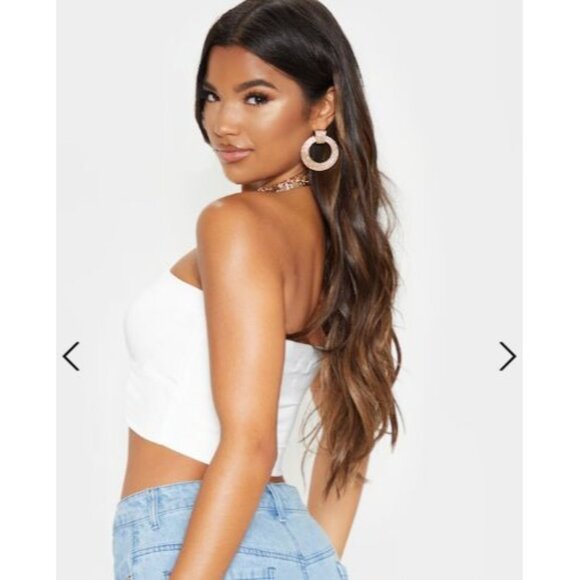 NWT PrettyLittleThing Helsa‎ Cream Slinky Bandeau Crop Top Women's Size 4 NEW - Picture 2 of 13